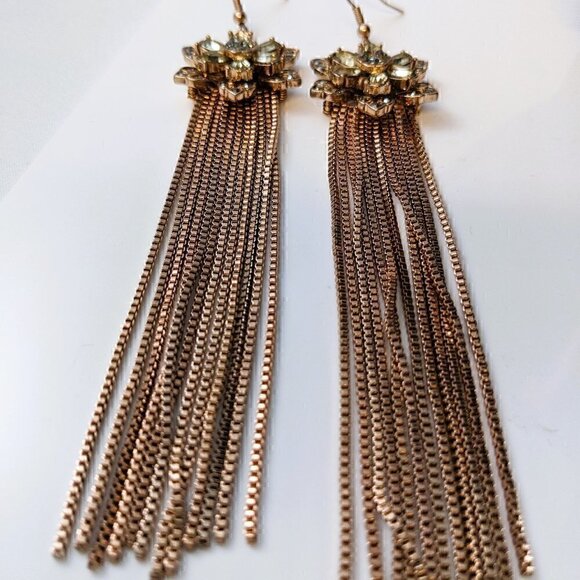 Long Copper Chain Flower Earrings - Picture 2 of 3